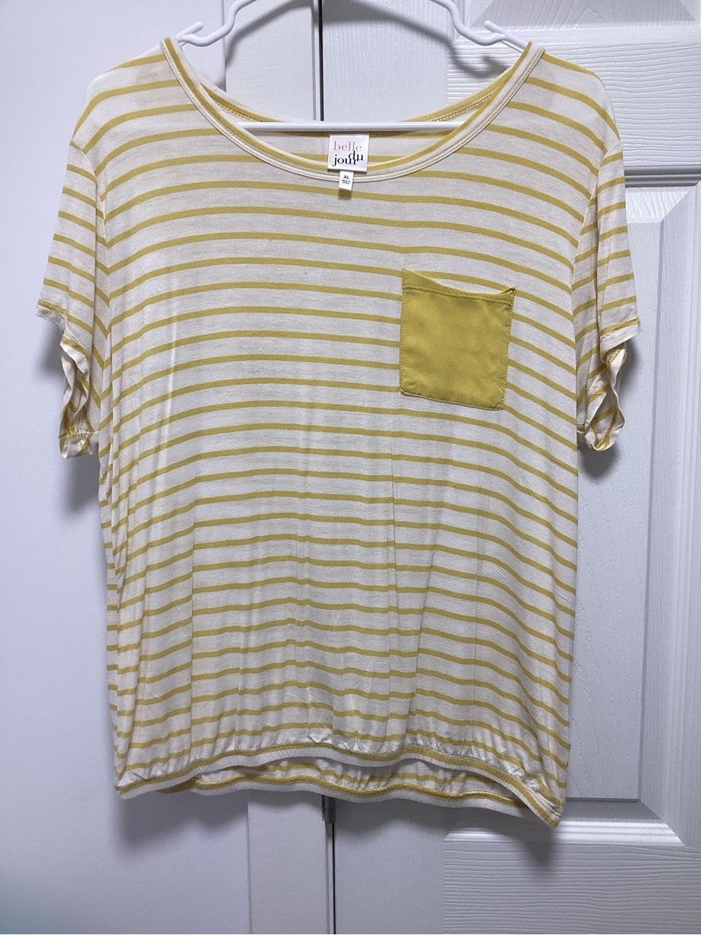 Vintage Belle Du Jour Yellow & White Striped Pocket Tee